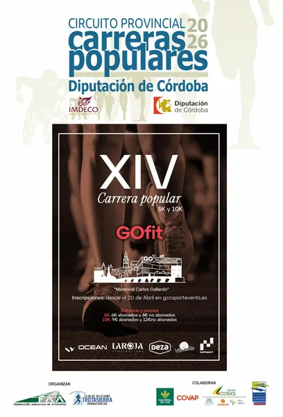 Cartel del evento XIV CARRERA POPULAR GO FIT CÓRDOBA 2026 "MEMORIAL CARLOS GALLARDO"
